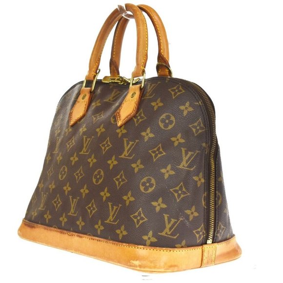 Authentic LOUIS VUITTON LV Logo Alma Hand Bag Monogram Leather Brown France - Picture 4 of 10